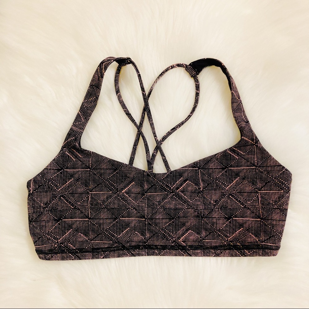 Lululemon Pink and Black Geometric Patterned Athletic Sports Bra 8 Medium